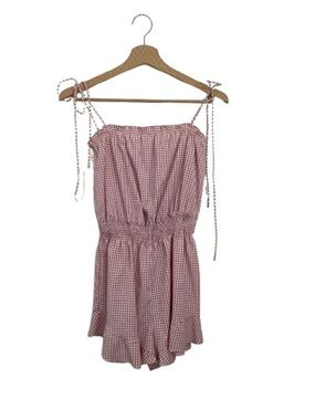 XYFVE  Pink and White Gingham Tie-Strap Romper Size M - Picnic Style